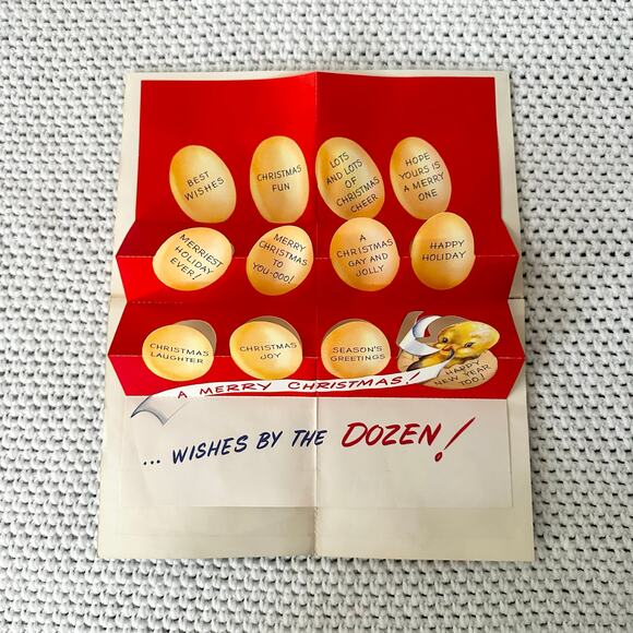 Full O Fun Vintage Christmas Single Pop Up Chicken Dozen Eggs Fold Out Card MCM - Picture 3 of 4